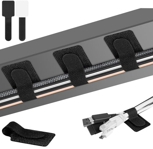 URAQT 36 Stück Kabelhalter Selbstklebend, 3x9cm Kabelmanagement Schreibtisch, Kabelmanagement Unter Dem Schreibtisch, Wiederverwendbare Nylon Kabel Organizer, Verstellbarer Langer Kabelbinder, Schwarz