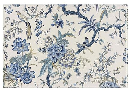 Mantel Individual Flores Azules Juego De 4 Manteles Individuales Bajoplatos Aislante Calor Lino Antimanchas Antideslizantes Decoración Mesa Comedor Cocina 45X30Cm
