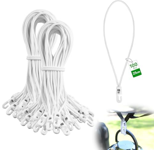 SUPAWAY Planenspanner für Anhängerplane, Camping Planen, Zelte, Banner | 100 Stück Gummispanner/Expander mit Haken, 25 cm, Ø 4 mm, weiß, multifunktionale Spannfix-Expanderschlingen, Spanngummi