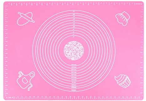 Silicone Pastry Mat, 50x40cm Non-Stick Baking and Kneading Mat - Pink