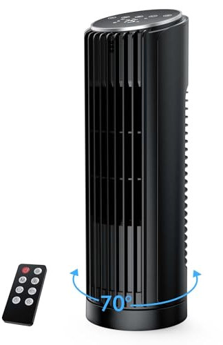 PNTCK Ventilatore a Torre con Telecomando, 33cm Ultra Silenzioso (24dB) - 4 Modalità & 4 Velocità, Oscillazione 70°, Timer 12H, Display LED, Funzione Automatica con Sensore