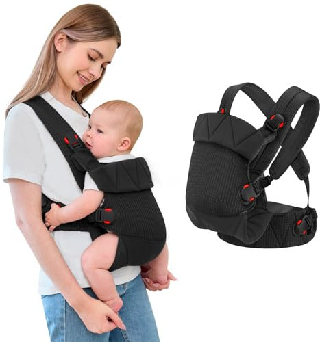 IULONEE Ergonomico Marsupio per Neonati Regolabile Porta Bebè Portabebè per Neonato Baby Carrier Wrap Confortevole Bambini marsupio per Toddler Bebè Neonato Nero