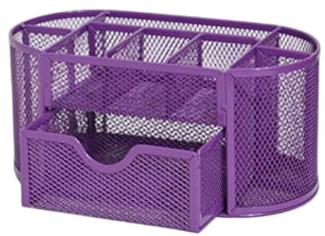 Heidouse Lila Stifthalter mit 9 Fächern, Metallbleistifthalter Schreibwarencaddy mit Schubladen, platzsparenden multifunktionalen Schreibtisch-Organisatoren und Zubehör