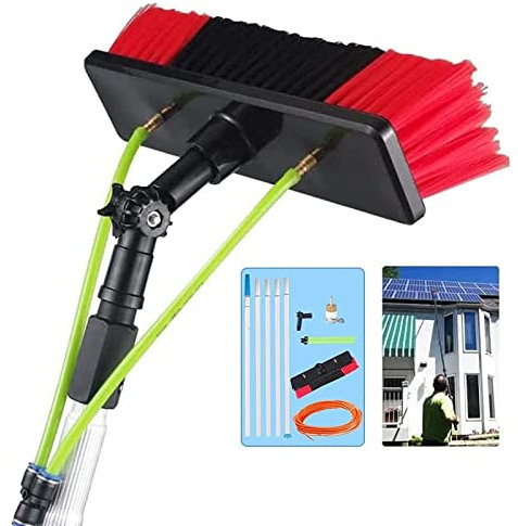 3–12 m Teleskopstange für die Fensterreinigung, ausziehbare Bürste mit Wasserzufuhr, geeignet für die Reinigung von Wintergartendächern, Photovoltaikmodulen/Fenstern, 30 cm Bürstenkopf, 8 m