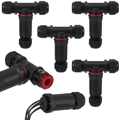 4 Stück Kabelverbinder Wasserdicht IP68, T-Form Verteilerdose Klemmdose Kabelverbinder Wasserdicht 5-polig Erdkabel Verbindungsmuffe für Ø3-15 mm Kabeldurchmesser