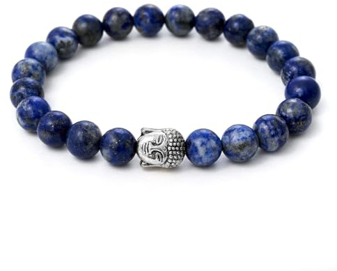 BERGERLIN Buddha Armband Damen Herren, Naturstein Edelstein, 8mm | Buddha Armband 8mm mit silbernem Charm: Edelstein Armband Damen & Herren, echt – vom deutschen Prüflabor bestätigt.