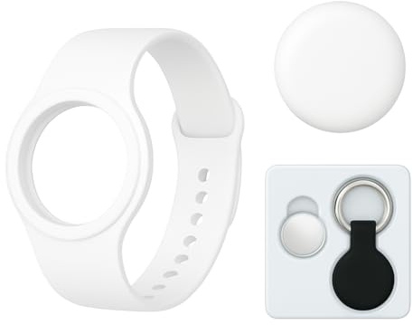 Ensemble Tracker Bluetooth – Localisateur avec Bracelet & Porte-Clés de Sécurité étanche – Idéal pour Enfants, Animaux ou Objets – Suivi Via Smartphone – 4 Couleurs Disponibles (Blanc)
