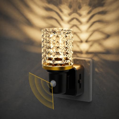 JandCase Luce Notturna da Presa con Sensore Crepuscolare e Sensore di Movimento, 3000K Bianco Caldo, Luminosità Regolabili (0%-100%), Luci Notturne LED per Bagno, Corridoio, Cucina