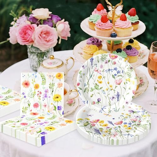 BACH AND BOOZY fournitures accessoires fête fleurs sauvages papier fleuri | fournitures accessoires fête fleurs sauvages papier fleuri serviettes fleurs printanières baby shower anniversaire vaisselle