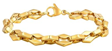 Beydodo Armband Herren Gold 21CM, Armbänder Edelstahl 8.3MM Bohnenkette Partnerarmband Charm Armband Männer Personalisiert