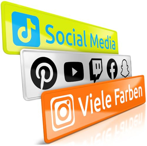 1 Social Media Auto-Kennzeichen | Instagram TikTok YouTube | Viele Farben | Facebook Twitch Snapchat WhatsApp X | Wunschtext Schild | Aluminium Autoschild | Funschild | Nummernschild | 520 x 110 mm