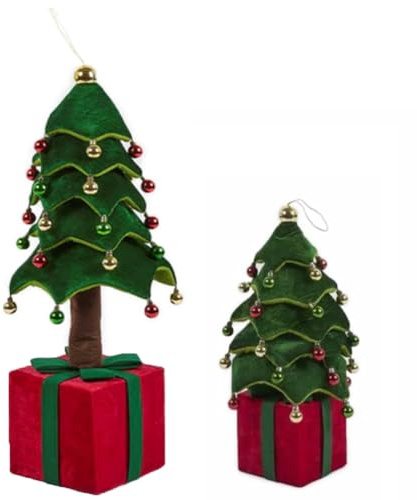 BAKAJI Albero di Natale Pieghevole in Poliestere Effetto Velluto, Decoro Addobbo Natalizio Telescopico Allungabile, Luci Bianco Caldo, Alberello Decorazione Natalizia Casa, Vetrine, Negozi (80 cm)