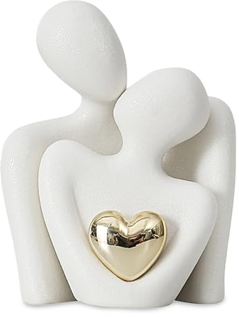QingWing Figura de Amor Cerámica Blanca, Pequeño Figura Romántica de Pareja Estatua de Pareja de Cerámica para Boda para Decoración de Estanterías, Dormitorio, Estantería, Regalo Boda para Novios (M)