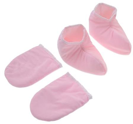 Hohopeti 2 Paare Paraffinwachs Handschuhe Wärmemitts aus Frottee und Polyester für Hand Fußpflege Wärmeschutz bei Paraffinbad Spa behandlung Waschbar mit Druckknopfverschluss Rosa
