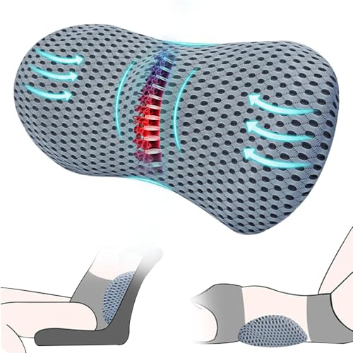 Nzkeuf Lumbar Support Cushion, Memory Foam Lumbar Support Pillow for Office Chair, Car Seat, Recliner, Ergonomic Streamline Back Support Pillow for Lower Back Pain Relief (Gray)