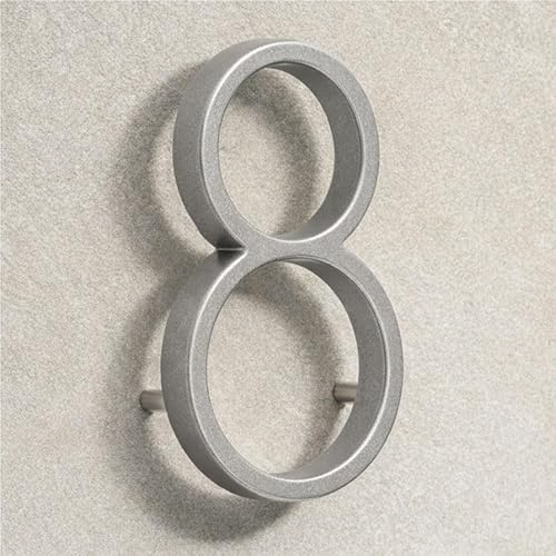 House Signs Direct Floating 3D Metal House Number, 5 Inch, Silver, Number 8 | Weatherproof 5-inch floating door number with waterproof finish and easy-install spacers, zinc alloy finish.