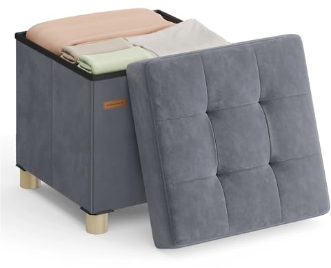Fotpall fotpall, litet förvaringsutrymme-ottoman, 38 x 38 x 40,0 cm, vikbar förvaringskub med lock, fotstöd, 37 l (grå)