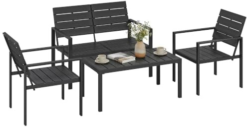 Outsunny Salon de Jardin Extérieur 4 Pièces Canapé 2 Places Noir | Table Basse, 2 Chaises, Mobilier Terrasse, Veranda de Jardin