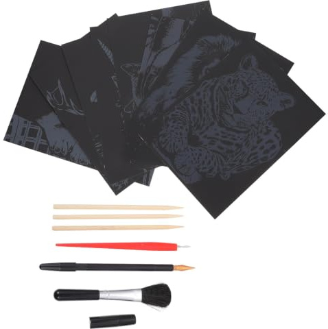 Kratzmalpapier A4 1 Satz aus Karton Schwarz mit Kratzwerkzeugen