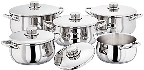 Stellar Classic Set of 5 Stainless Steel Casseroles with Lids 16cm, 18cm, 20cm, 22cm, 24cm, Induction Ready