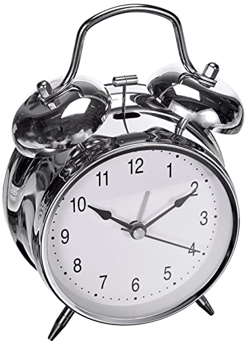 TFA Dostmann Analoger Doppelglocken-Wecker, lauter Alarmton, 98.1043, im Retro Design, Nostalgie Metall Silber