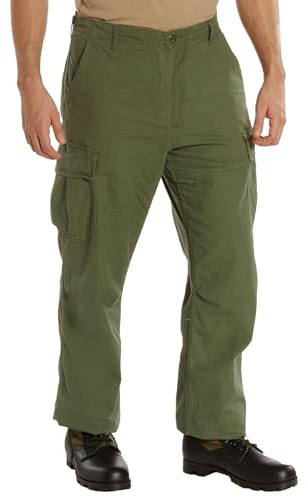 Rothco Vintage Vietnam Rip-Stop Fatigue Pants – Mens BDU Lightweight Utility Cargos, Olive Drab, L