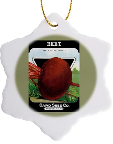 3dRose Beet Early Blood Turnip Seed Packet from Card Seed Company 3 inch Snowflake Porcelain Ornament