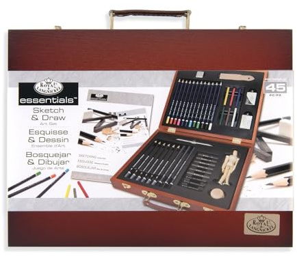 Royal & Langnickel Essentials 45 Stück Sketch & Draw Künstler Holz Box Art Set