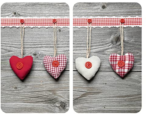 WENKO 2521481100 Universal cover plates Hearts - set of 2, for all types of cookers, Tempered glass, 30 x 52 cm, Multicoloured