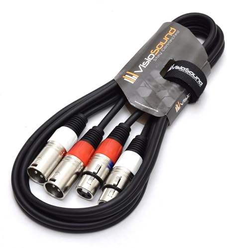 2x Male to 2x Female XLR Balanced Microphone Cable Twin Lead (Black, 1.5m) | Noiseless OFC Balanced Microphone, Signal, Audio, Patch Cable / 5 Colours