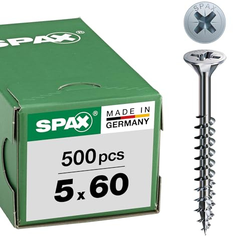 SPAX Universalschraube, 5,0 x 60 mm, 500 Stück, Kreuzschlitz Z2, Senkkopf, Teilgewinde, 4CUT, WIROX A3J, 0291010500605