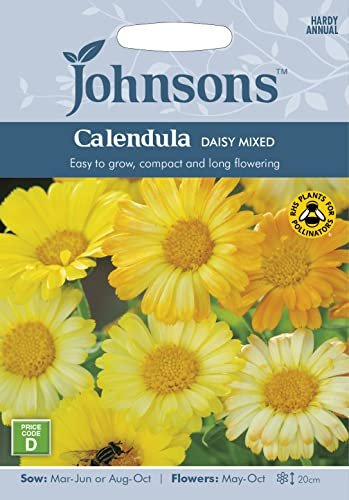 Johnsons 11660 Flower Seeds, Calendula Daisy, Mixed Shades of Yellow