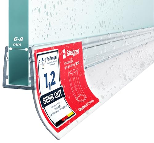 STEIGNER Duschdichtung UK12 Gerade 40 cm 1 Stk, Glas 6-8 mm, Transparent | Dichtung für Eckeinstieg Dusche oder Fünfeckdusche mit Duschtür - Schutz gegen Auslaufen, Einfache Montage, Perfekte Passform