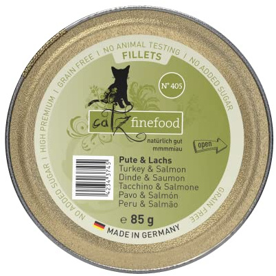 catz finefood kattfoder våta fina filéer nr. 405 kalkon och lax i gelé – spannmålsfritt våtfoder för din katt utan socker – våtfoder för katt från finaste i gelé, 85 g (förpackning med 12)