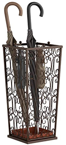 AcornFort U-01 Großer Braun Metallständer für Regenschirmständer, Gehstock Heimbüro Flur Aufbewahrung mit 4 Haken Oben und Einer unteren Regenwasser-undichten Ablage 56 x 25 x 25 cm
