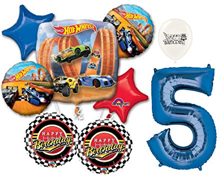Blue Number 5th Birthday Wheels Racing Cars Party Decorations Balloon Bouquet Bundle