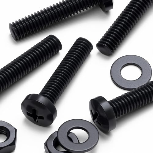 20 x Tornillo de cabeza cilíndrica Polipropileno Negros (PP), Pernos Tornillos y Tuercas de Plástico, M4 x 20 mm, arandelas