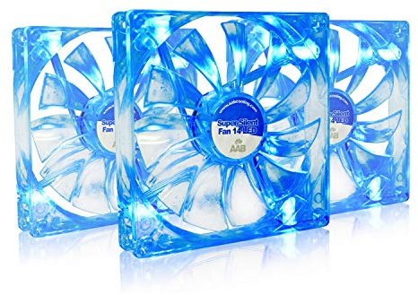 AABCOOLING Super Silent Fan 14 Blue LED - Värdepaket - 3 st - Tyst och Effektiv 140mm Fläkt med blå LED och 4 Vibrationsdämpare, 12V, PC-Kylning, för PC-Fodral, 14cm, Högt Luftflöde, CPU-kylfläkt