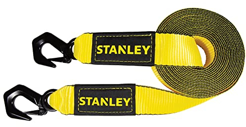 STANLEY S1053 Schwerlast-Abschleppgurt mit schwarzen geschmiedeten Stahlhaken, 3.000 sichere Arbeitslast, 4,1 kg Bruchfestigkeit, 5,1 cm x 9,2 m, Schwarz/Gelb
