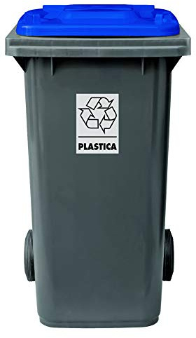 Mobil Plastic - Bidone Raccolta Differenziata 240 Litri con Coperchio e Ruote per Esterni | Fondo Grigio e Coperchio Blu | Plastica Resistente | Certificato UNI EN 840