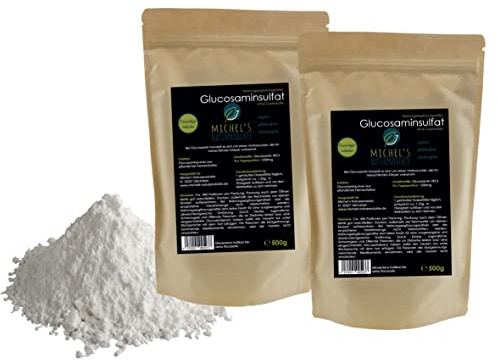 Michel´Naturprodukte Glucosaminsulfat Pulver 1kg (2x500g) -reines Glucosamin-Vegan-Aus pflanzlicher Fermentation-Glucosamine-Premium Qualität