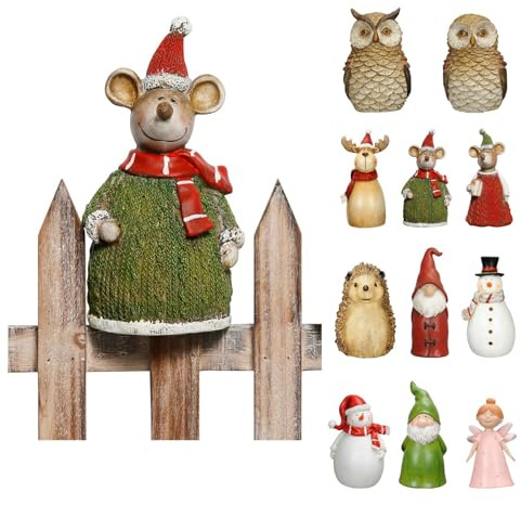NETPROSHOP Zaunhocker Zaunfigur Elfe Zwerg Schneemann Elch u.v.m. aus Polyresin H: 16-20cm, Auswahl:Maus Gruen