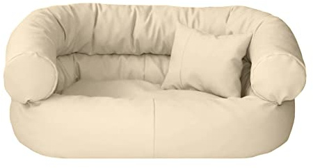 Juelle Hundebett aus Kunstleder Kissen für große Hunde Ausziehbarer Bezug, Kuscheliges Hundesofa, Hundebett Fergus S-XXL (140x100cm, Ecru)