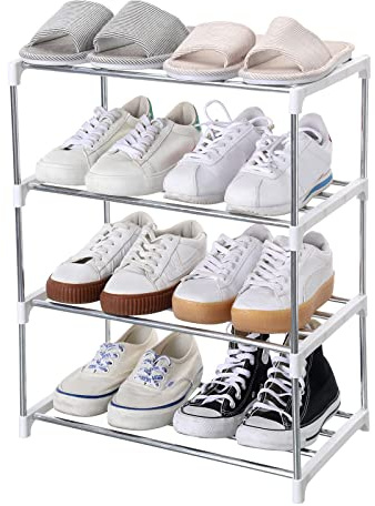 Jucaifu – Étagère à chaussures empilable, pour entrée, couloir et placard, pour économiser de l'espace de rangement et l’organisation (4 niveaux, blanc)