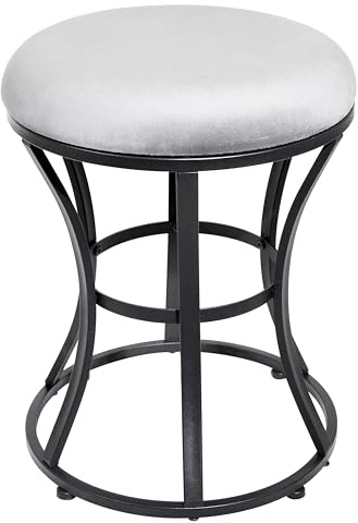 Ellensamqi Vanity Stool, Grey Stools for Makeup Room, Round Ottoman Foot Stool, Velvet Footrest Vanity Chair for Bathroom, Bedroom, Living Room Furniture, Entryway, Offices