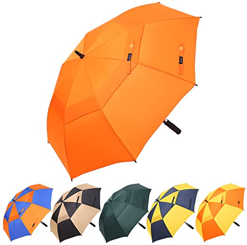 Doubwell Golfschirm 54/68 Zoll Automatischer großer winddichter Regenschirm Übergroßer Stock Regenschirm für Mann und Frau kann Schatten für Golfer und Familie (Orange, 68 Zoll)