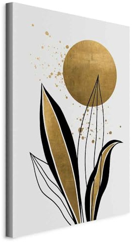 murando - Wandbilder Abstrakt Natur 60x90 cm Vlies Leinwandbild 1 tlg Kunstdruck modern Wandbilder XXL Wanddekoration Design Wandbild Blätter Pflanze Mond schwarz weiß wie gemalt