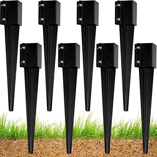 WIMART Fence Post Anchor 4''x4'', Heavy Duty Metal Fence Post Anchor Ground Spike 4''x4'' for Mailbox, Bird Feeder, Decking,... with The Black Powder Coating Cover on The Surface (Set 8)