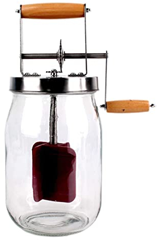 Churner de mantequilla manual, mezclador de alimentos para hacer mantequilla con manivela manual de 1 l/1,5 l, vidrio, silicona para el hogar, la cocina, hornear, mantequilla casera (1500ml)