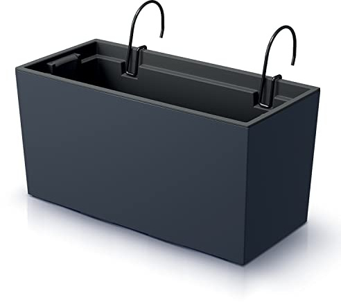 IMJ-Global Maceta para flores y plantas rectangular Urbi Case W decorativa de plástico de 20 cm de altura para interior exterior, 19 x 40 cm, rectangular, color negro, diseño moderno, 12 litros